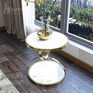 میز عسلی استیل سفید طلایی