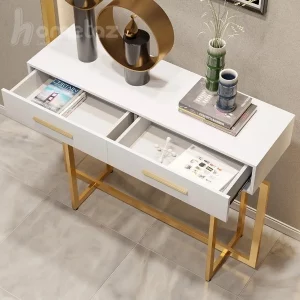 میزکنسول استیل طرح امیلیا سفید طلایی