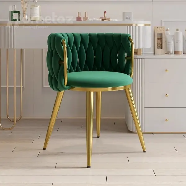 صندلی ناهارخوری پایه استیل مدل کیارنگ سبز طلایی
