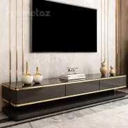 میز تلویزیون پایه استیل مدل لوکسینا طلایی مشکی