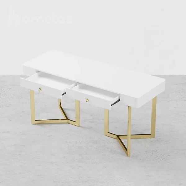 میز اداری پایه استیل سفید طلایی