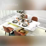 فروش انلاین میز تالاری پایه استیل مستطیلی طرح نارسیس
