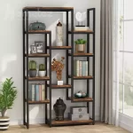 شلف فلزی آهنی مشکی سوپر مات ابکاری استاتیک با صفحه چوب و طرح چوب مدل ht1582