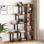 قیمت شلف و کتابخانه ایستاده چوب طبیعی قهوه ای و فلز آهن مشکی مدل ht1605