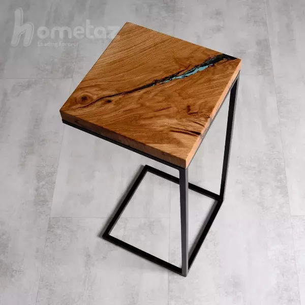 فروش انلاین گل میز پایه فلزی با صفحه چوب و رزین بی رنگ مدل ht1634