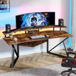 خرید اینترنتی میز گیمینگ gaming فلزی (آهنی) با صفحه طرح چوب مدل ht2105