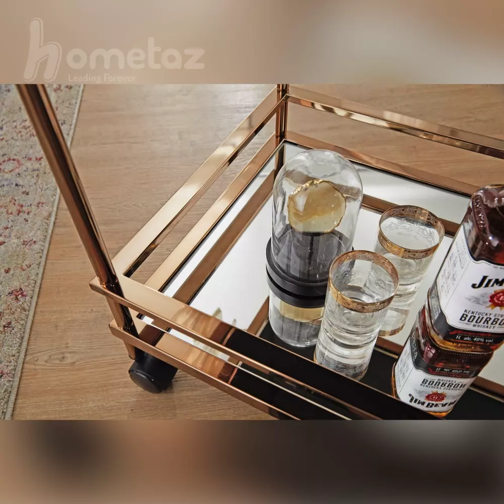سازنده ترولی میز بار استیل طلایی و نقره ای مدرن مدل ht2114