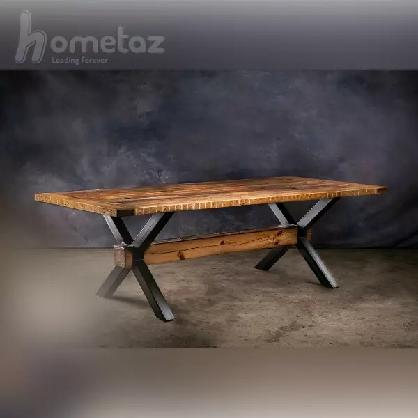 فروش انلاین میز غذا خوری روستیک چوبی پایه فلزی مدل ht1965