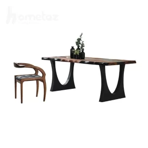 خرید اینترنتی میز ناهار خوری پایه ورق فلزی با صفحه رزین و چوب مدل ht2428 شیک