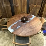 سفارش ساخت میز ناهار خوری گرد رزینی با چوب طبیعی مدل ht2432 شیک