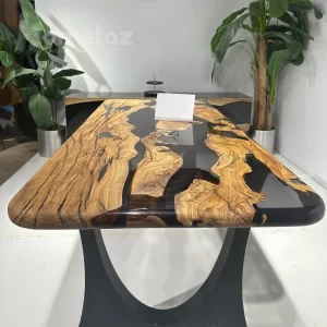 سفارش ساخت میز نهار خوری پایه فلزی با صفحه چوب و رزین مدل ht2426