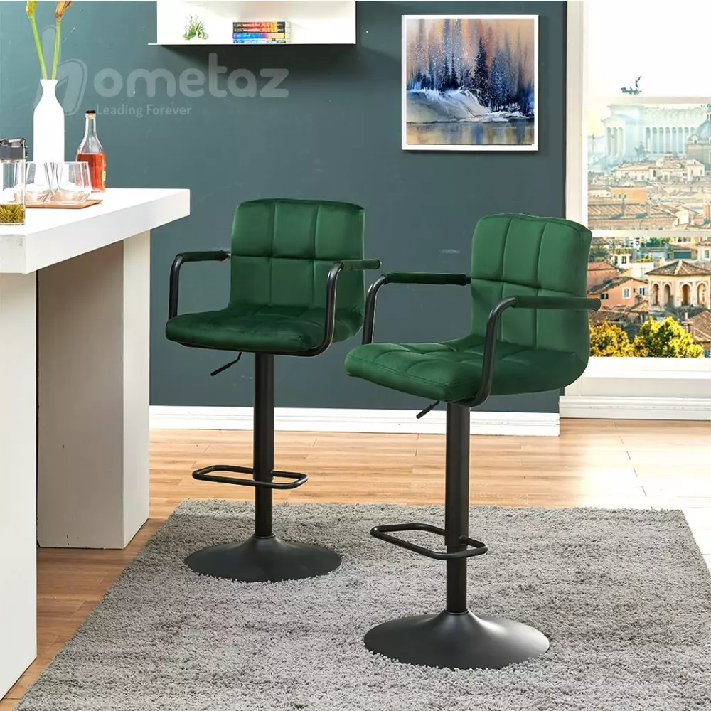 قیمت روز صندلی اپن جک دار پایه فلزی لوکس مدل ht2134 کفی پارچه سبز و پایه مشکی