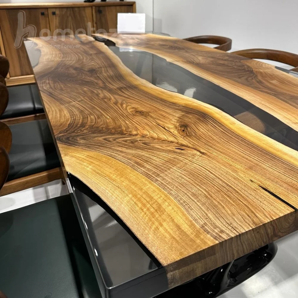 سفارش ساخت میز غذا خوری رزینی با چوب طبیعی گردو مدل ht2422
