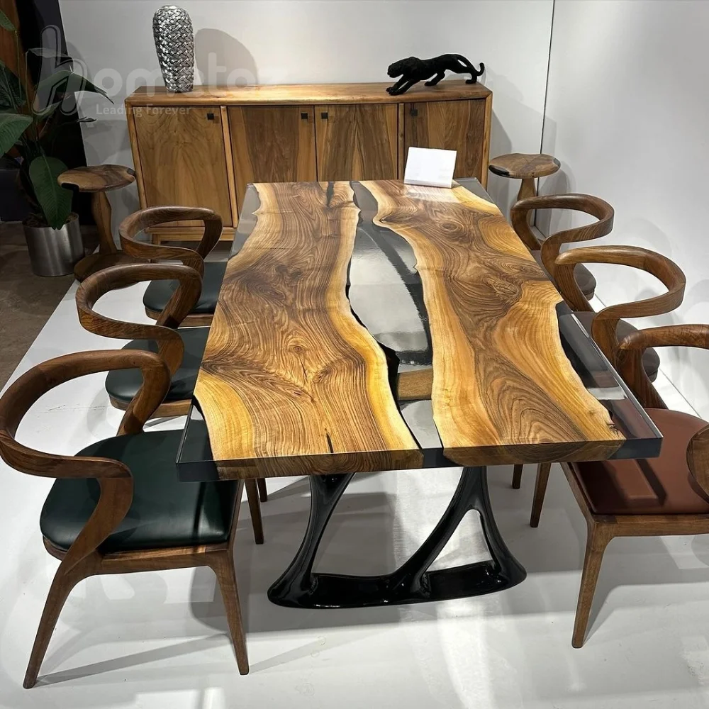 فروش آنلاین میز غذا خوری رزینی با چوب طبیعی گردو مدل ht2422