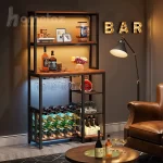فروش انلاین شلف کافه بار فلزی با صفحه چوب یا ام دی اف مدل ht2271