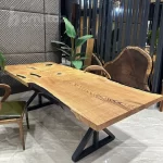 خرید انلاین میز ناهار خوری فلزی با صفحه چوب و رزین اپوکسی مدل ht2434