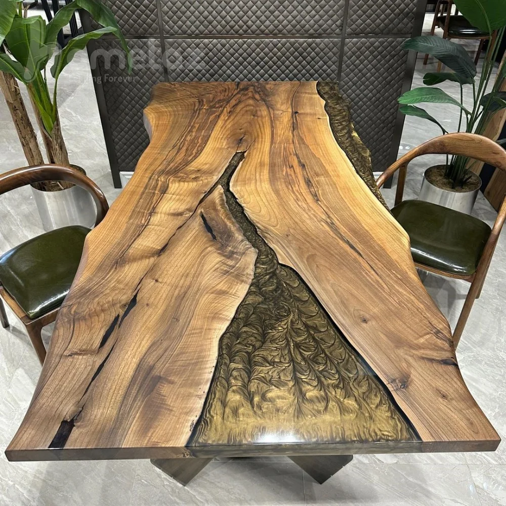 فروش انلاین میز ناهار خوری 4 - 6 - 8 و 10 نفره با چوب و رزین مدل ht2435 ارزان