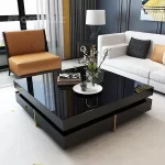 میز جلومبلی مدرن ام دی افی 4 کشو مدل ht2225 صفحه شیشه مشکی