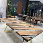 سفارش ساخت میز ناهار خوری پایه فلزی با ترکیب چوب و رزین مدل ht2437