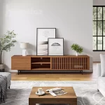 قیمت خرید میز تلویزیون طرح چوب جدید و مدرن پایه فلزی مدل ht2001 ارزان