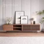 فروش میز تلویزیون طرح چوب جدید و مدرن پایه فلزی مدل ht2001