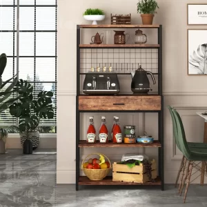 شلف و استند کافی بار خانگی فلزی مدل ht2280 با چوب طبیعی