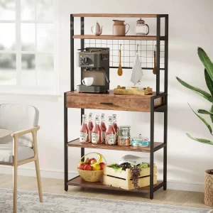 قیمت روز خرید انلاین شلف و استند کافی بار خانگی فلزی مدل ht2280 با ام دی اف طرح چوب