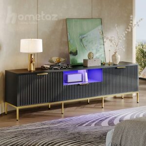 فروش میز تلویزیون شیار دار ام دی افی پایه استیل مدل نوریا نوک مدادی