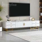 فروش میز تلویزیون پایه استیل و باکس هایگلاس مدل آنیسا