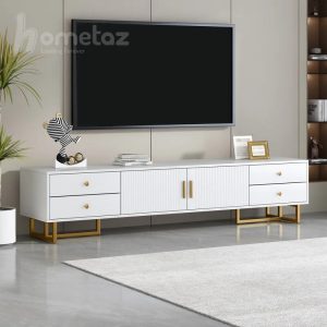 فروش میز تلویزیون پایه استیل و باکس هایگلاس مدل آنیسا